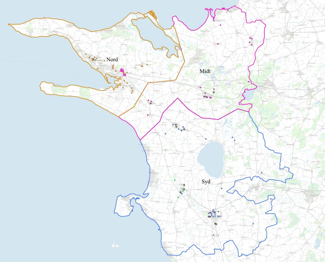 Oversigtskort over områder for dagtilbud i Kalundborg Kommune